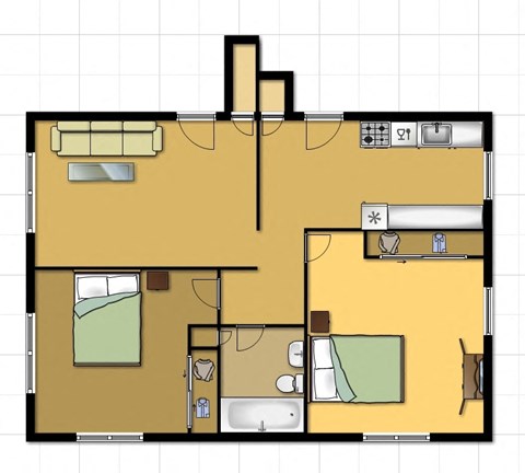 a floor plan of a house with a bedroom and a living room